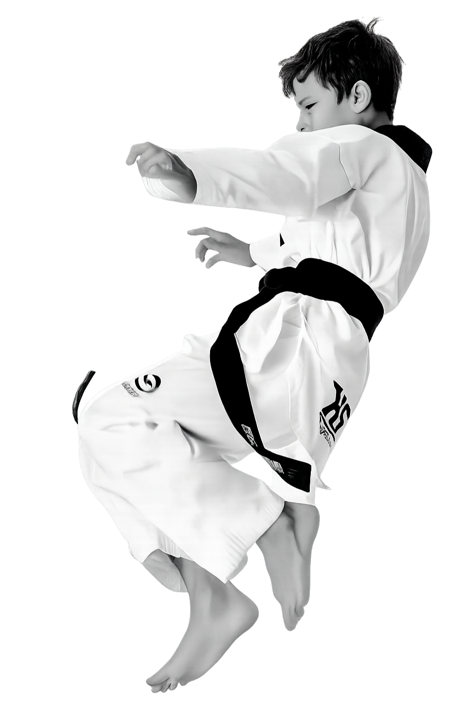 Lindsay Lawrence Taekwondo Student flying kick